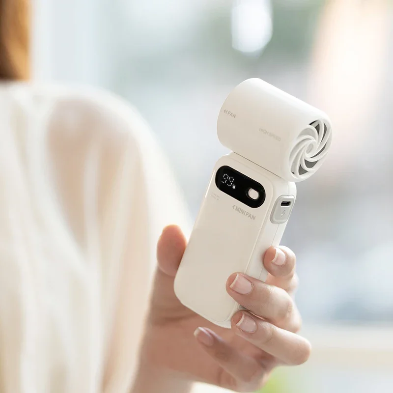 

Portable Mini Handheld Fan 4 Speeds USB Rechargeable Low Noise Hurricane Wind Speed Fan With Display For Travel Office