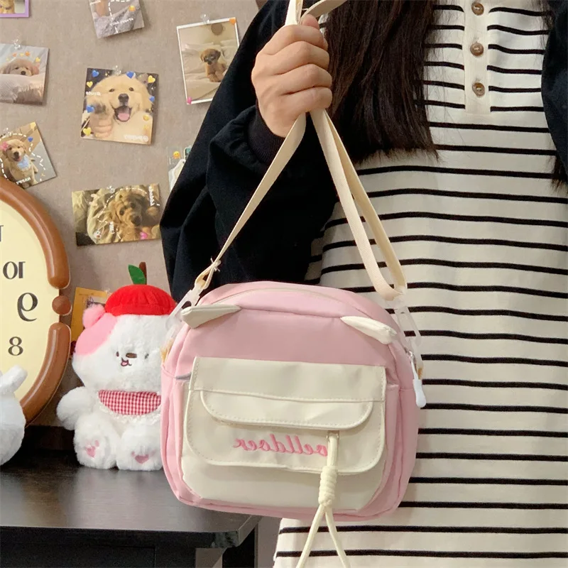 

Cute Pastel Tote Bag for Women Spring New Designer Luxury Crossbody Bag with Cat Ear Design Stylish Small Square Phone Bag Bags