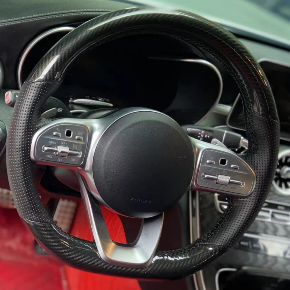 Cubierta trenzada para volante de coche, accesorio de fibra de carbono para Mercedes Benz Clase S W222 GLC Clase A W177 Clase C W205 Clase E W213