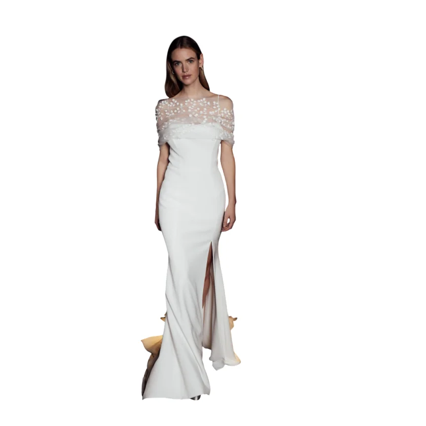 Modern Minimalist Bridal Jackets Tulle 3D Floral Appliqued Short Cape Sleeves Sheer Shoulder Bridal Photoshoot Wedding Assessory