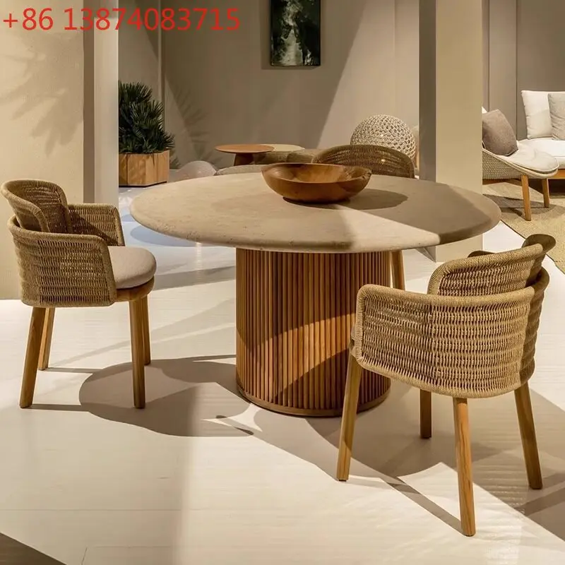Teak tables and chairs, antiseptic wood furniture, outdoor leisure rattan chairs, waterproof and sun protection