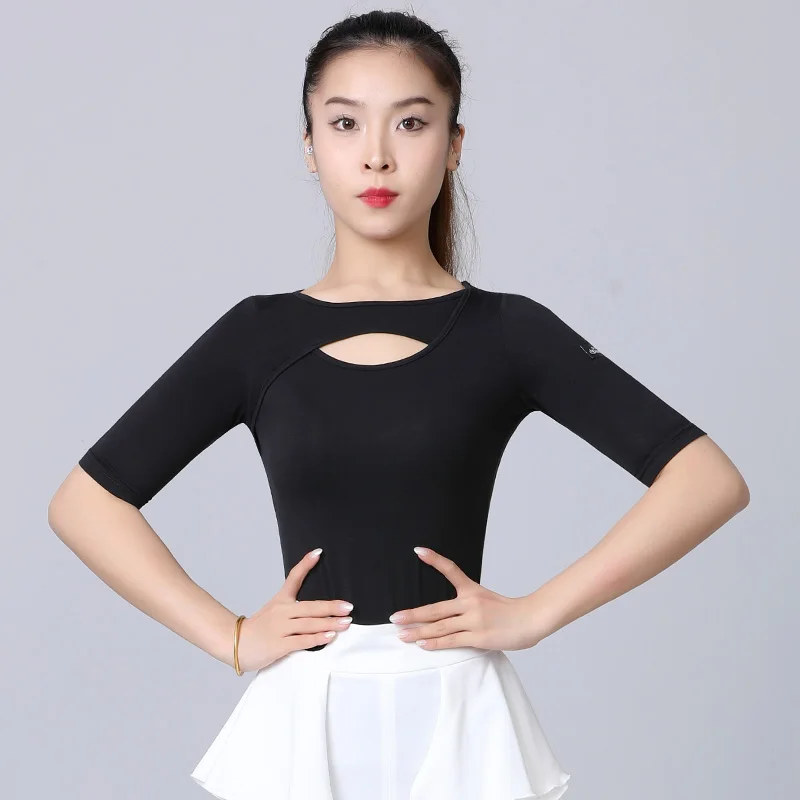 Doubl Ballroom Top New Female Adult Black Medium Sleeve Summer Dress Ballroom Dance Professional Brand Latin Dance Clothes