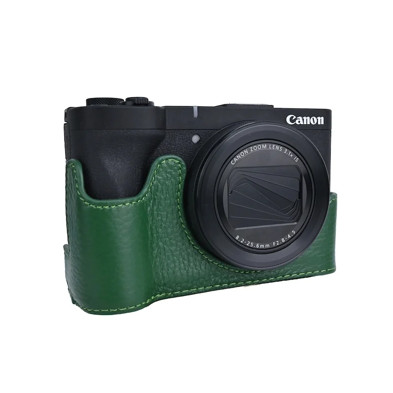 Genuine Leather Lychee Pattern Protective Camera Case for Canon PowerShot V1 - Half Body Battery Opening PU Leather Cover
