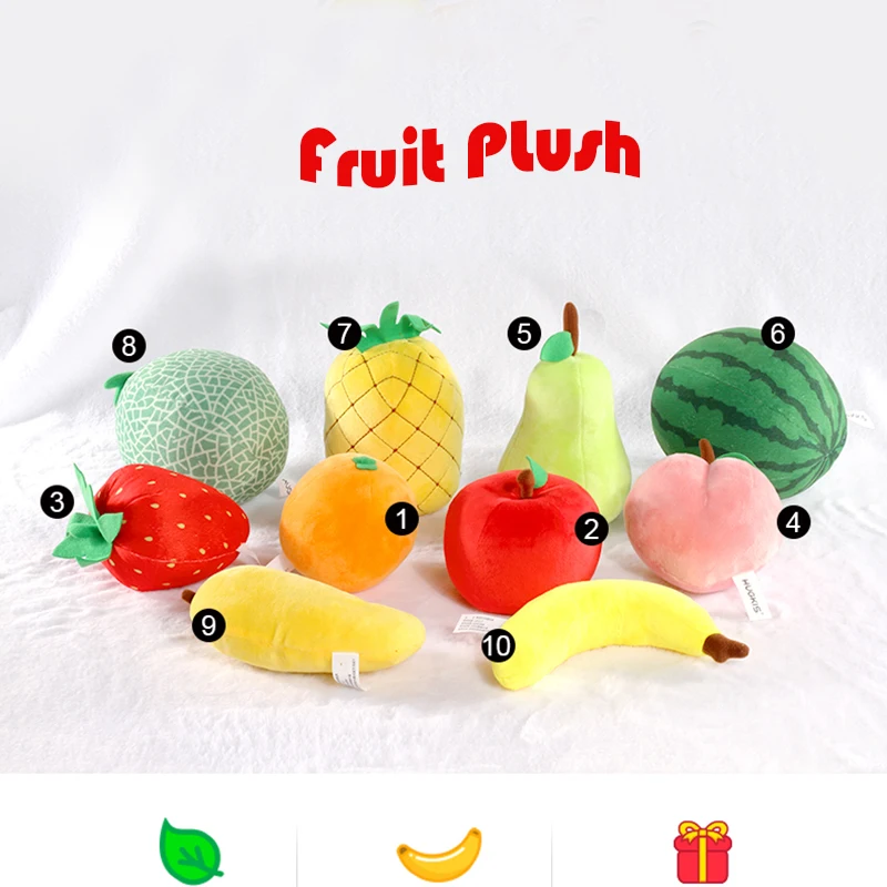 Educational Realistic Fruits Plush Toys Apple Banana Peach Watermelon Pineapple Pretend Play Food for Kids
