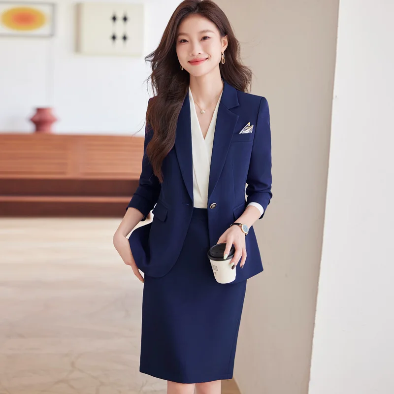 

High Quality Secretary Workwear Office Suit Women Skirt + Blazer Elegant 2 Piece Set Suit Pants Fall New Commuter Formal Wear