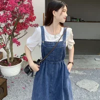 2025 Fashion Women Denim Suspender Skirt Spring Summer Causal Strap Female High Waist A-line Solid Lace-up Woman Skirts 4