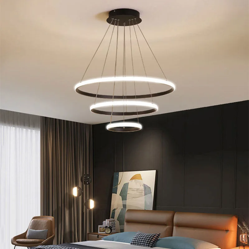 北欧レストランラウンドサークルシリコンシャンデリアダイニングルームペンダント照明シンプルなスタイルのリビングルームアルミペンダントライト