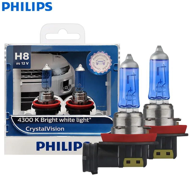 

Philips H8 Crystal Vision Car Halogen Fog Light 4300K Xenon White Headlight 12V 35W PGJ19-1 Lamps Original Upgrade 12360CVS2