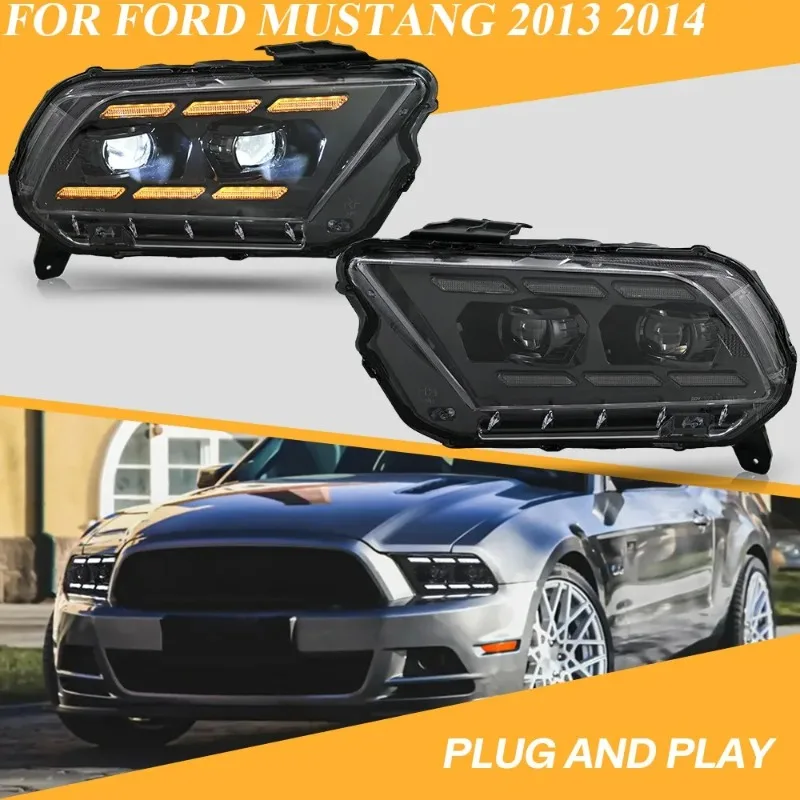 

Для Ford Mustang 2013-2014 пара светодиодных фар с последовательным DRL, черный корпус