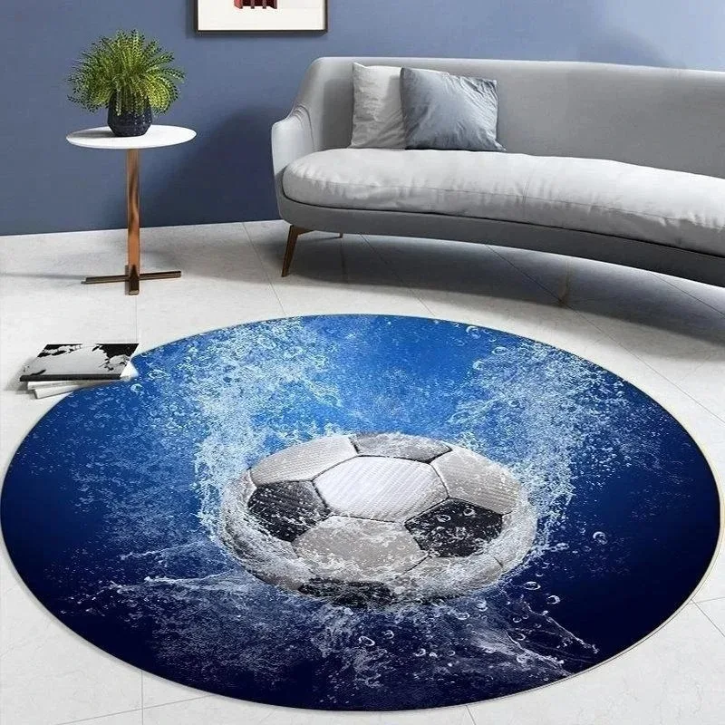 American Football Ball in Fire and Water Print Round Rugs Non-slip Easy Clean Area Rug Home Office Washable Kitchen Carpet