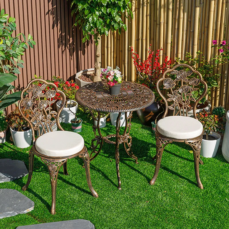 Balcony three-piece set of small tables and chairs, cast aluminum one table and two chairs, leisure courtyard garden