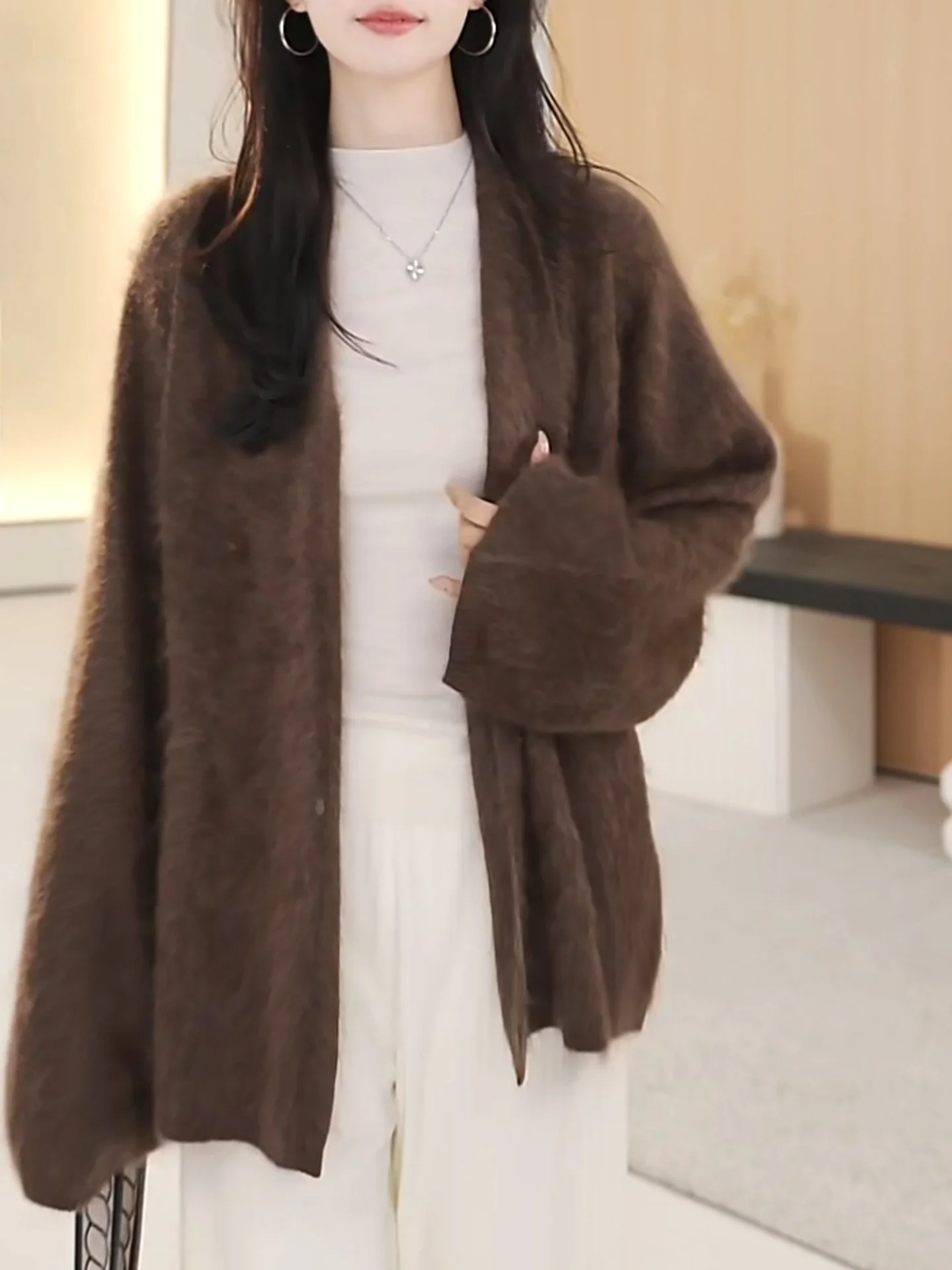 

Caramel Soft Lazy Sle V-Ne Knitted Open Cardigan Women Long Sve Loose Versatile Color Sweater Coat Autumn Winter...