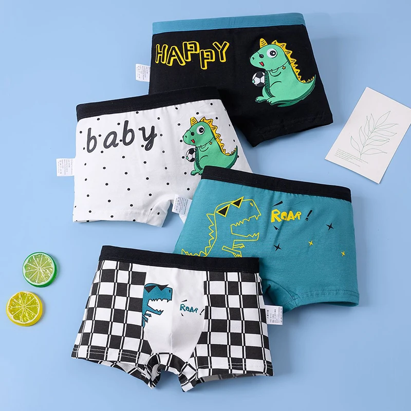 4 قطع القطن الفتيان الملاكم قصيرة الاطفال بارد ديناصور نمط ملخصات تنفس الأطفال الكرتون الملابس الداخلية طالب لينة أسفل سراويل