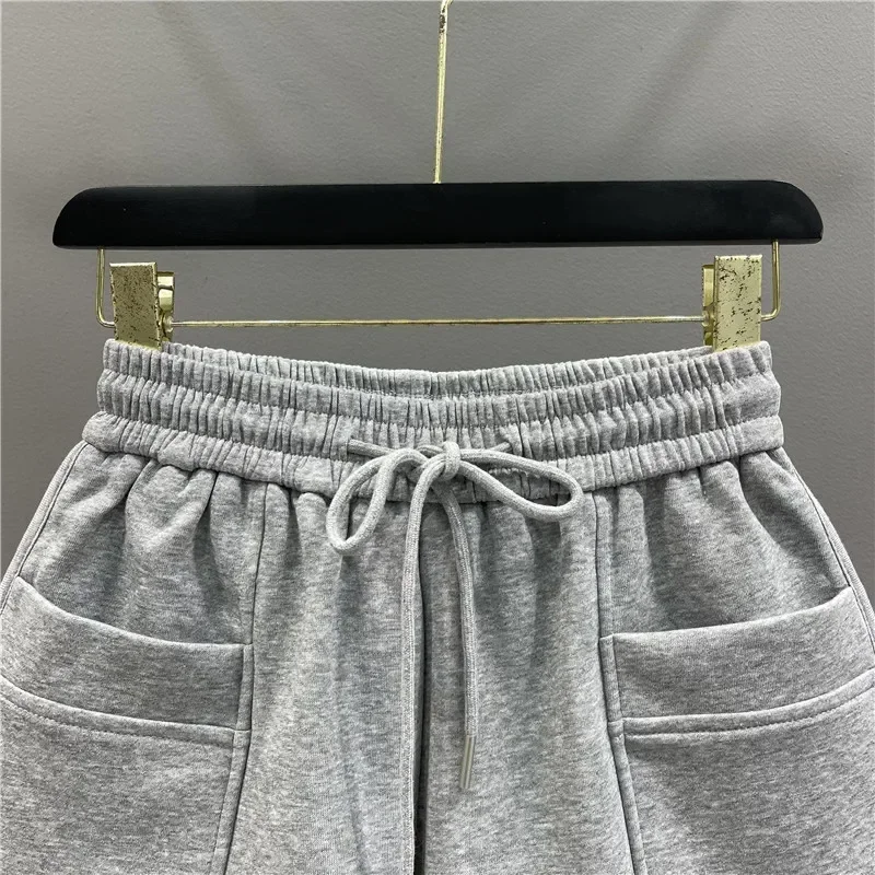 Dames Casual Solid Trekkoord Shorts 2025, Nieuwe bodems Hoge taille Wijde pijpen Broek Zakken Alle Match Pantalones Cortos De Mujer