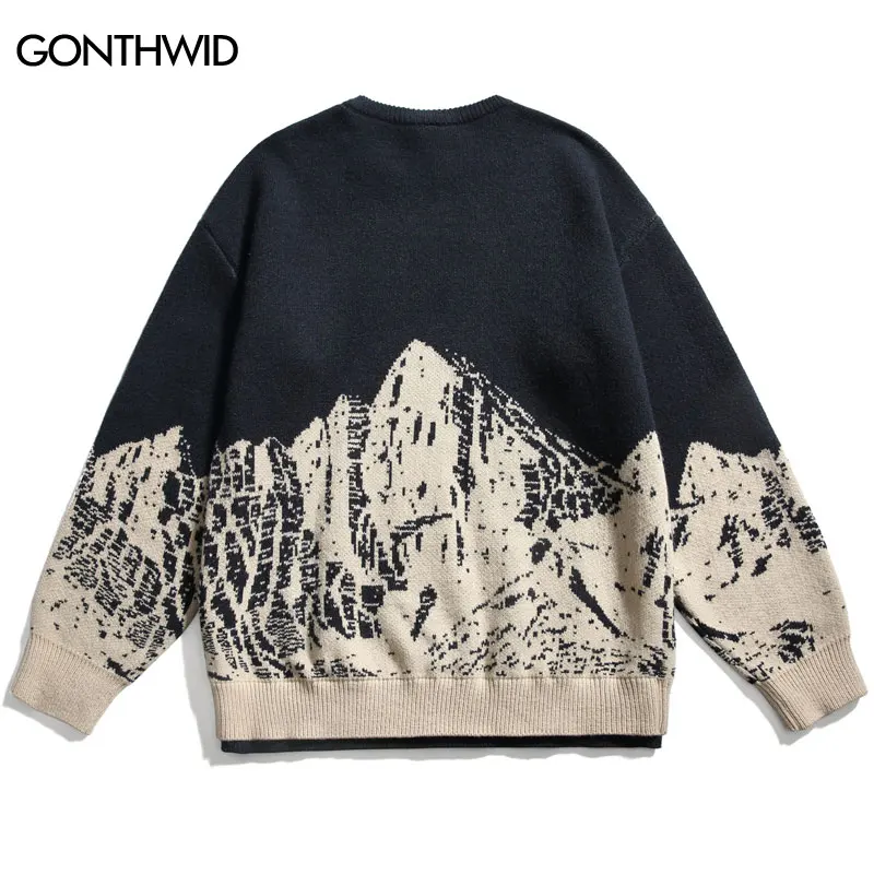 Pulôver de malha de montanha, suéteres vintage, streetwear, hip hop dos anos 90, moda Harajuku, malhas soltas casuais, outono, inverno