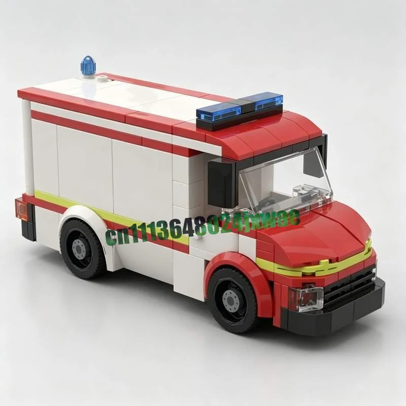205PCS Airport Fire Department EMS Ambulance Building Blocks MOC Custom Vehicle Assembly Puzzle Toy Gift Display Creative Bricks