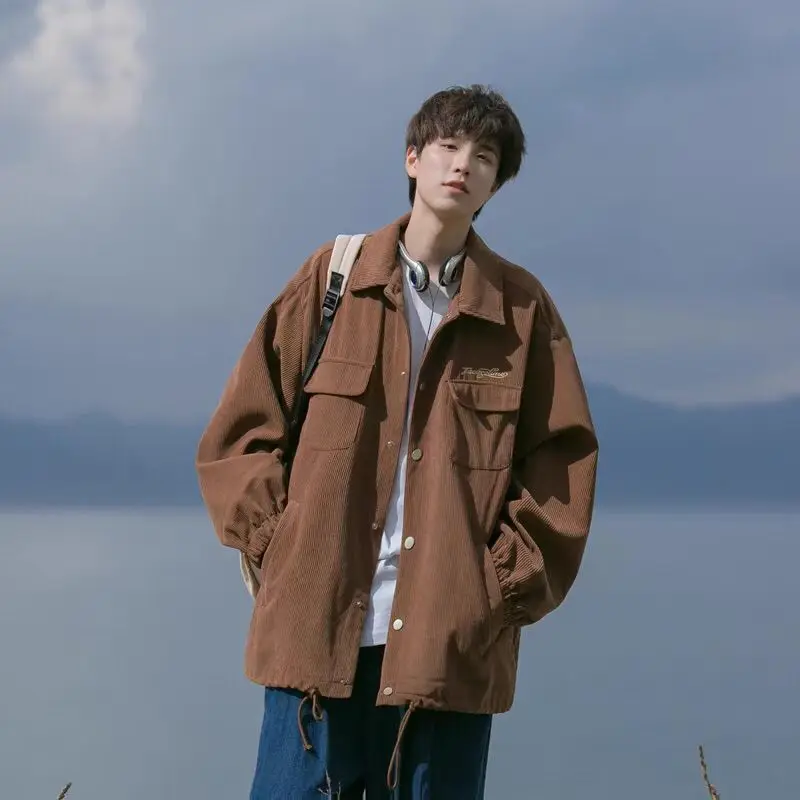 ​Autumn Men's Corduroy Jacket Retro American Workwear Loose Casual Jacket with Badass Streetwear Design​