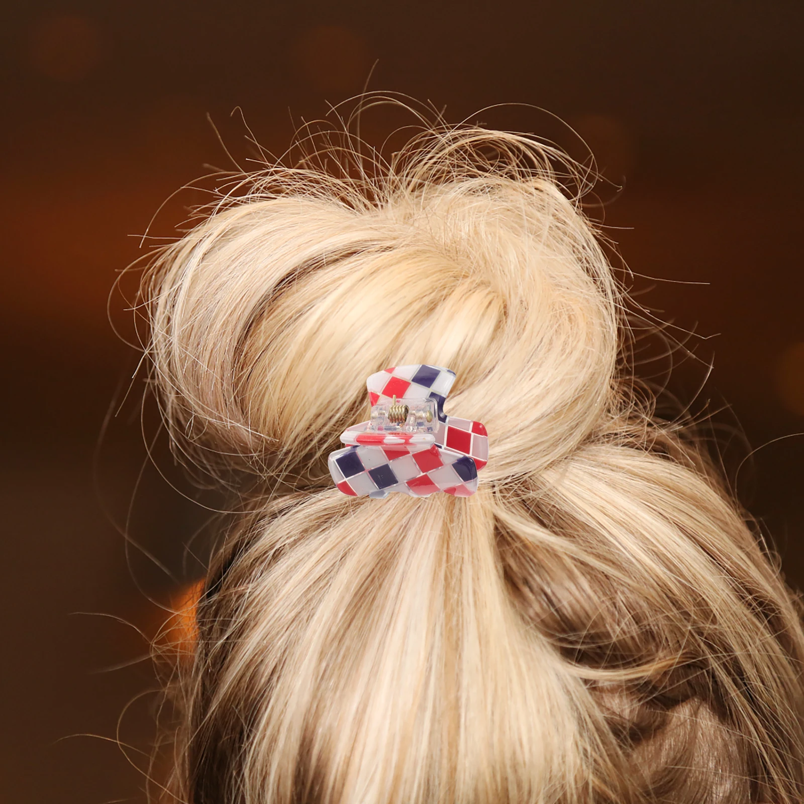 

4pcs Checkerboard Claw Clips Mini Acrylic Non-Slip Thick Jaw Clamps for Women Stylish Hair Accessories All Hair Types Travel