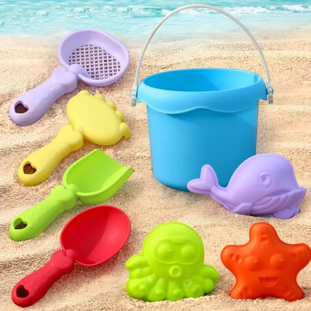 Kids Beach Toys Set With Shovel Bucket Rakes Outdoor Sandcastle Building Summer Beach Play Sand Digging Tools