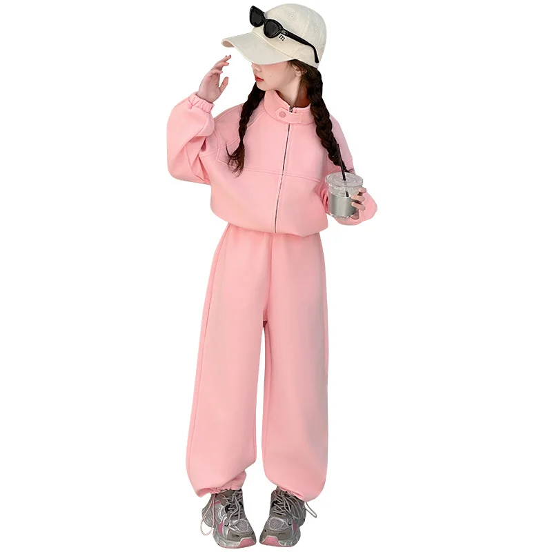 

New Spring Slim Girl Solid Color Clothing Set Korean Kids Turtleneck Jacket And Sweatpants 2 Pieces Suit For Teenage Child