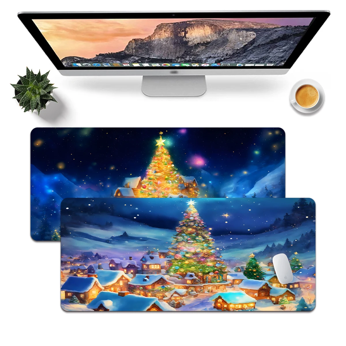 1pc Exquisite Christmas Tree Decoration Gaming Mouse Pad Multi-Size Non-Slip Stitched Edge Computer Keyboard Desk Mat For Office