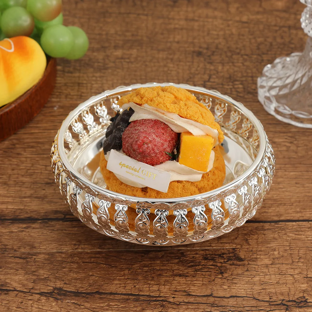 Plato de fruta Popular, plato redondo de fruta para sala de estar, comida, aperitivos, almacenamiento hueco, adorno ligero de lujo Premium