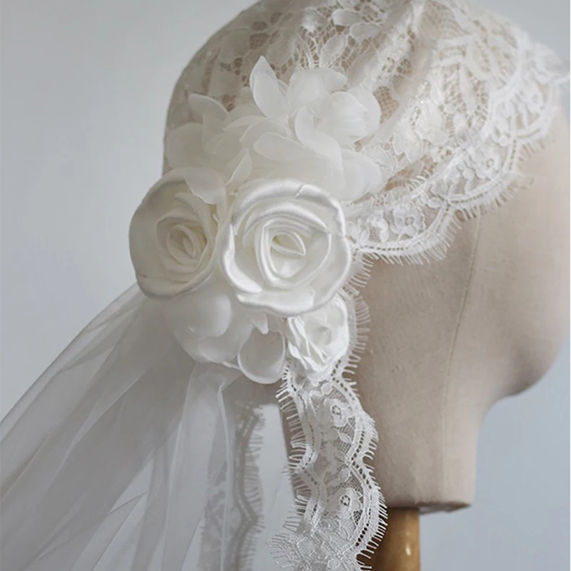 French Vintage Handmade Flower Hat Style Veil Bride Romantic Wedding Veils