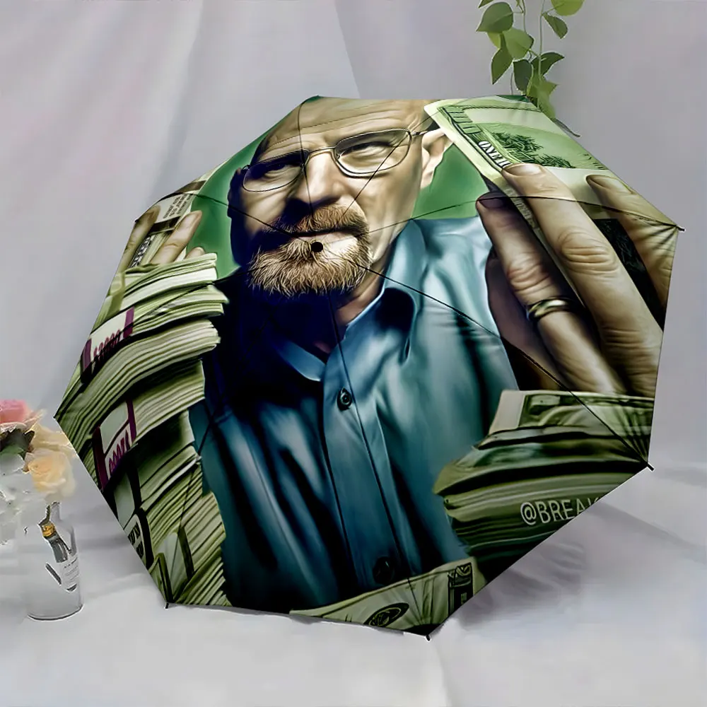 1PC Classic Walter and Dollar Umbrella with Artistic Character Print 8 Iron Ribs Folding Umbrella Auto-Open Fashion Sunshade