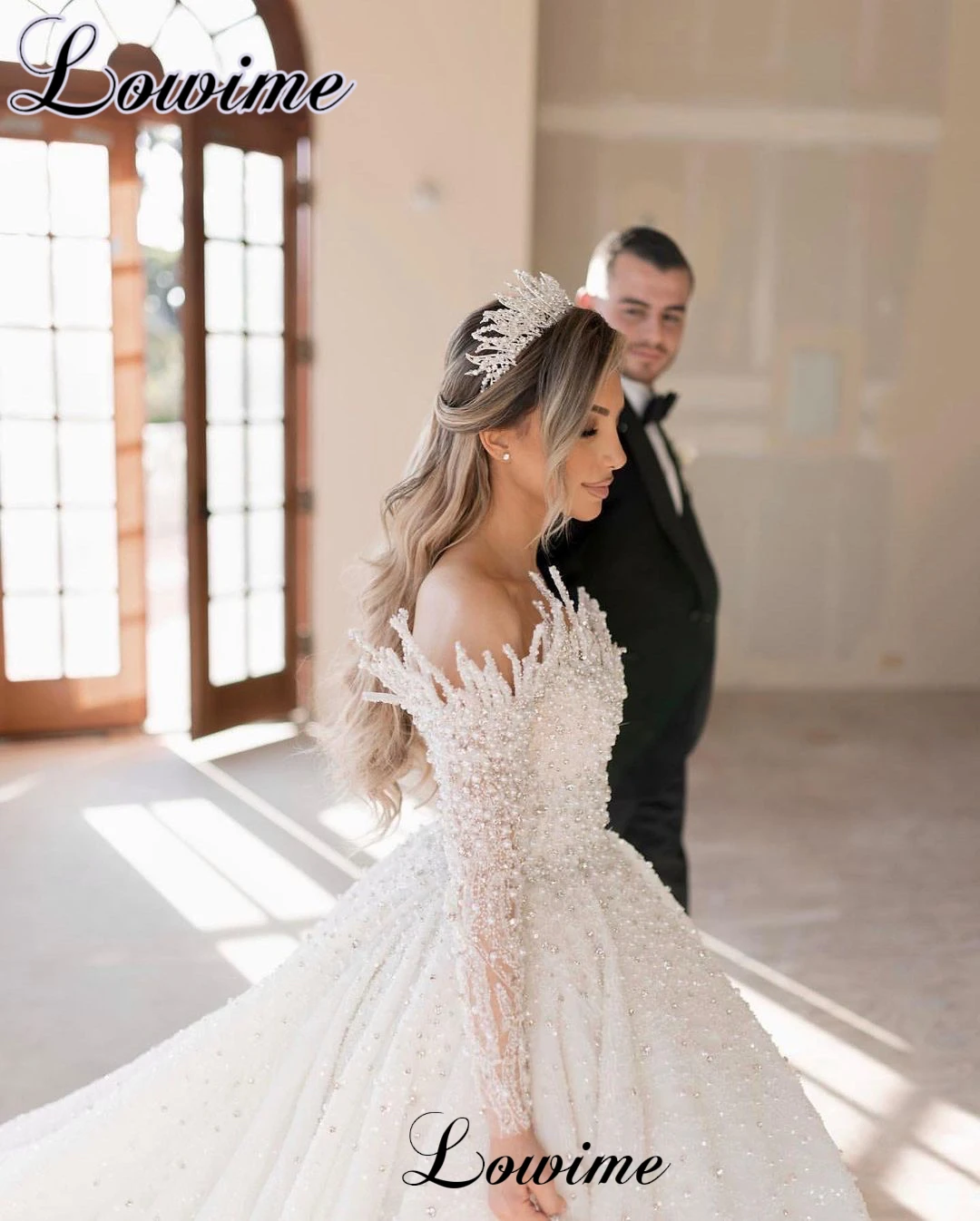 Medio oriente perle abiti da sposa corte treno abiti da sposa speciali per le donne Dubai eleganti abiti da sposa Vestido De Casamento