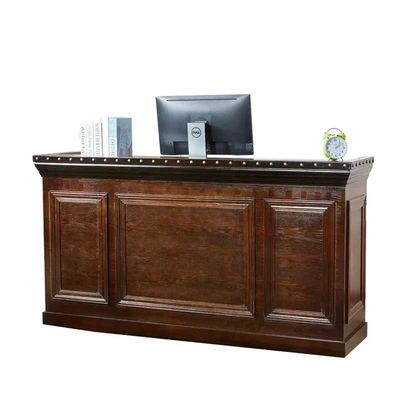 Vintage checkout page Clothing shop Bar Barber shop American style old solid wood counter Beauty salon Reception desk