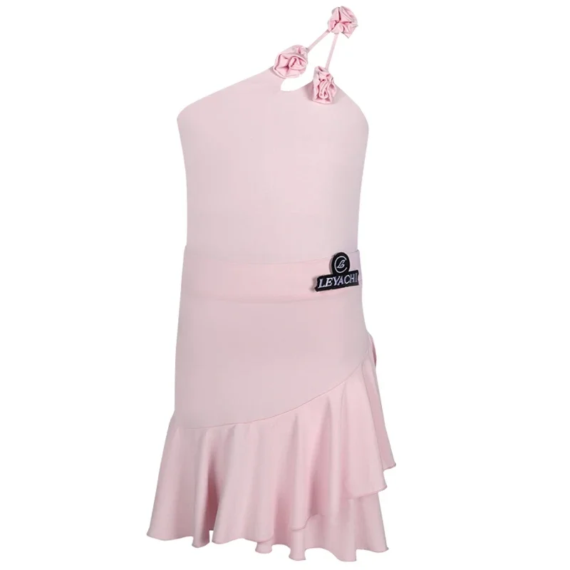 2025 소녀를위한 라틴 댄스 복장 슬링 블루 연습 옷 삼바 차차 탱고 어린이 라틴 댄스 공연 착용 DQS18896