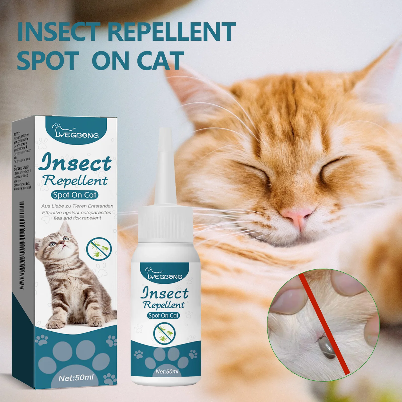 50ML Pet Flea and Tick Preventative for Cats and Dogs – External Skin Cleansing and Comfort Care Spot-On Treatment