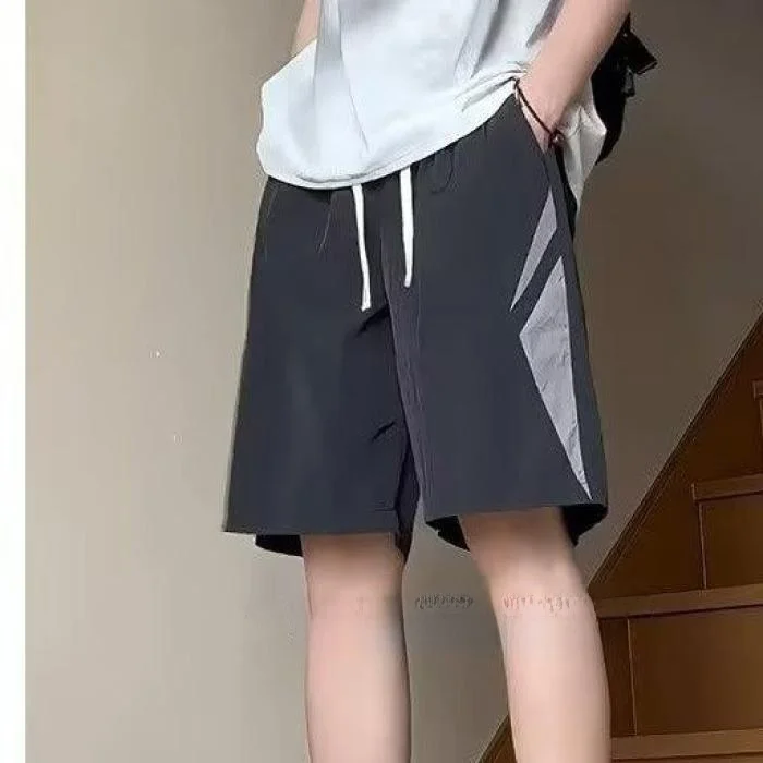 

Мужские шорты из ледяного шелка, летние, тонкие, свободные, спортивные, больших размеров, модные, брендовые, с цветными блоками, повседневные, драпированные, длиной до колена