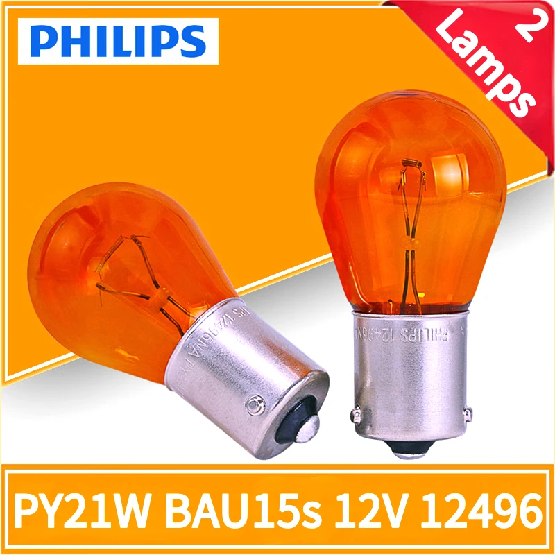 Lâmpadas Philips 2 Lâmpadas PY21W S25 12V 21W BAU15s Cor Âmbar Padrão para Sinalização de Direção Luz de Posição Original Lâmpadas de Ré 12496CP