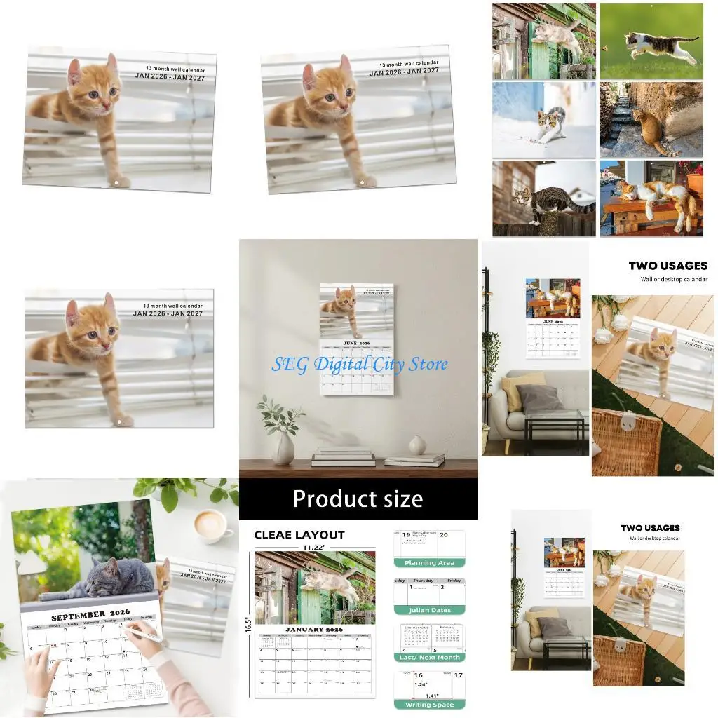 

U75B 2026 Premium Cats Calendar Printing Office Home Decoration Gift
