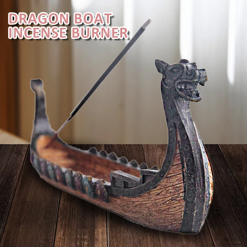 Dragon Boat Incense Stick Holder Burner Hand Carved Ornaments Retro Incense Burners Traditional Design Home Decoration