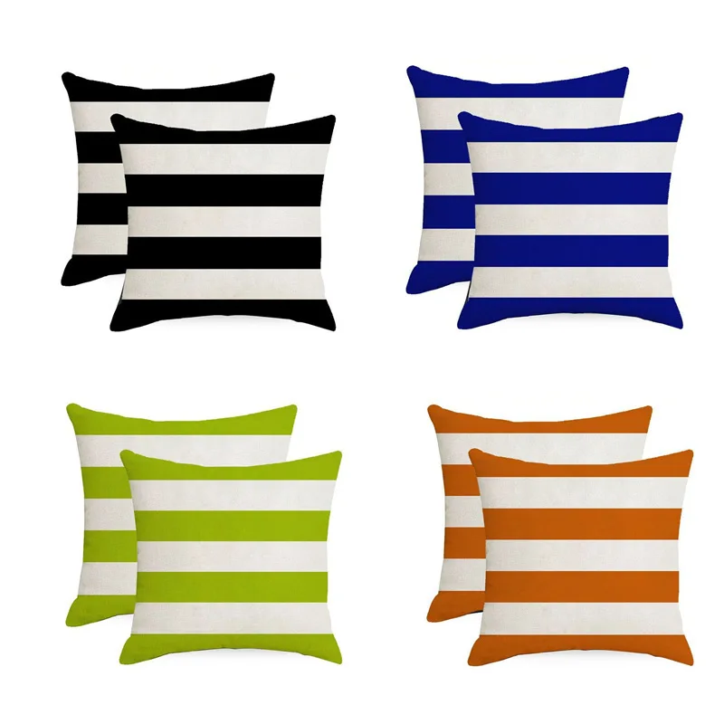 45x45cm European Retro Style Linen Pillowcase Simple Geometric Stripe Pattern Decorative Cushion Cover for Home Decor