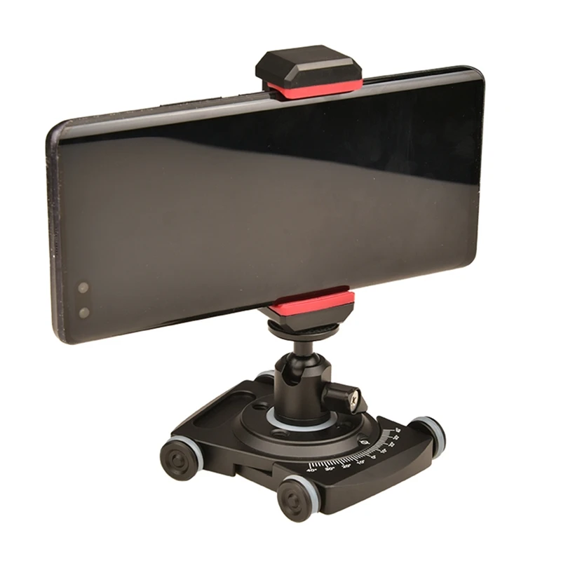 Slider kamera ดอลลี่พร้อมหัวบอลและที่ยึดโทรศัพท์แท่นวางบนโต๊ะ4ล้อตัวเลื่อนแบบแมนนวลพร้อมพาโนรามา360 ° สำหรับ DSLR ใช้งานง่าย
