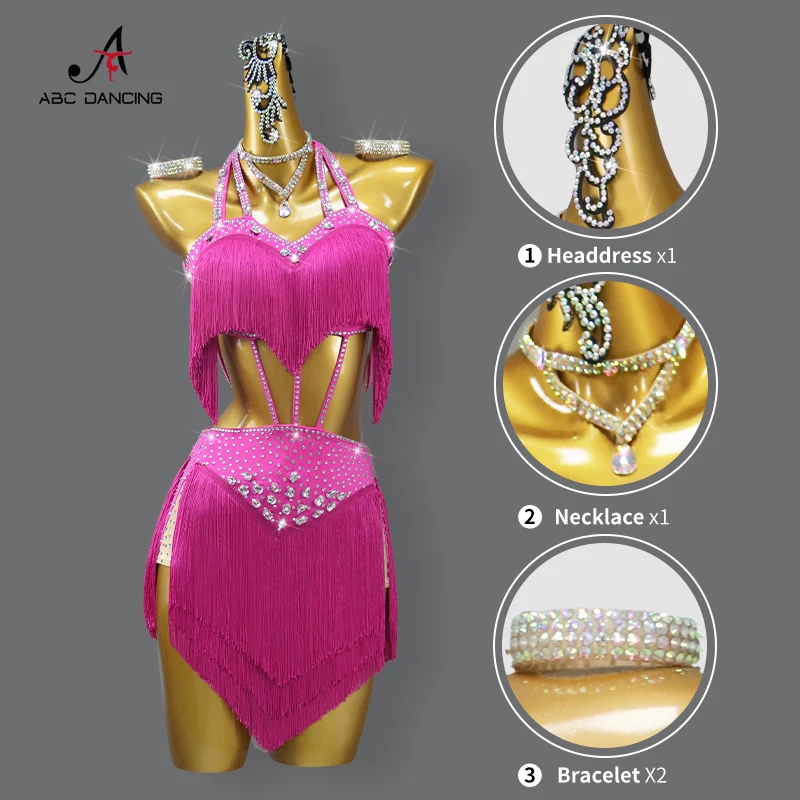 2024 Girls Skirt For Party Sexy Latin Dance Dress Womens Competition Line Tassel Suit Adult Children Evening Stage Samba Costume