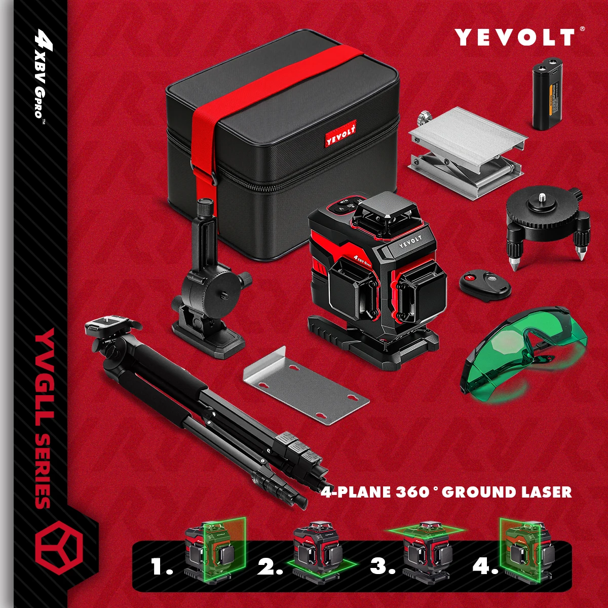 

YEVOLT YVGLL4XS16 16-Line TriPlane Laser Level Generator Precision Self-Leveling SlopeAdapt Radiant Heating Line Mapping Tool