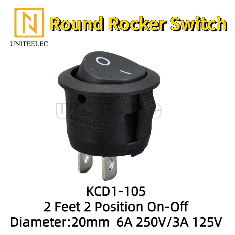 Uniteelec 5Pcs/10Pcs/lot KCD1-105 2 Feet 2 Position 20mm ON-OFF 6A 250V /3A 125V Small Round Rocker Switch Machine Switch