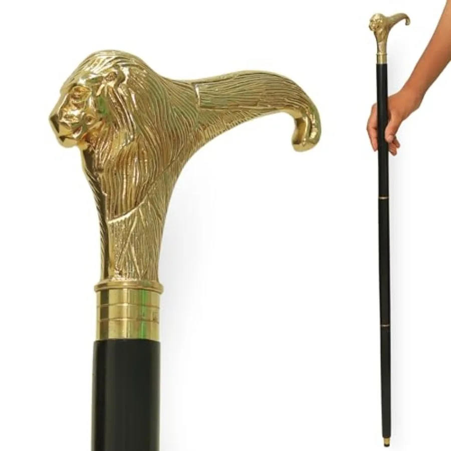 

Walking Cane with Brass Lion Handle 38.5 Inch Decorative Wooden Cane for Men Stylish and Sturdy Walking Stick for Gifting