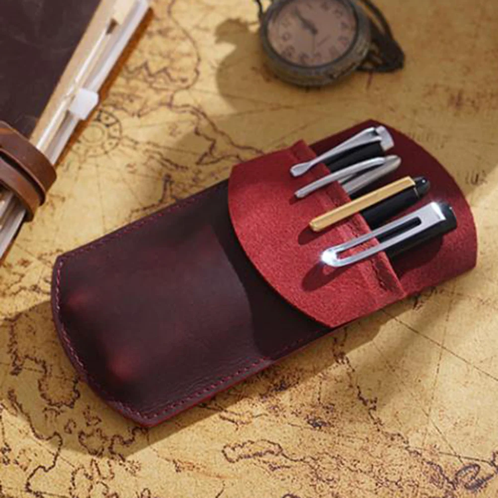 Pen Case Wine Red Vintage Design Hand Stitched Holder For Pens Pencil Organizer Luxury Pen Pouch