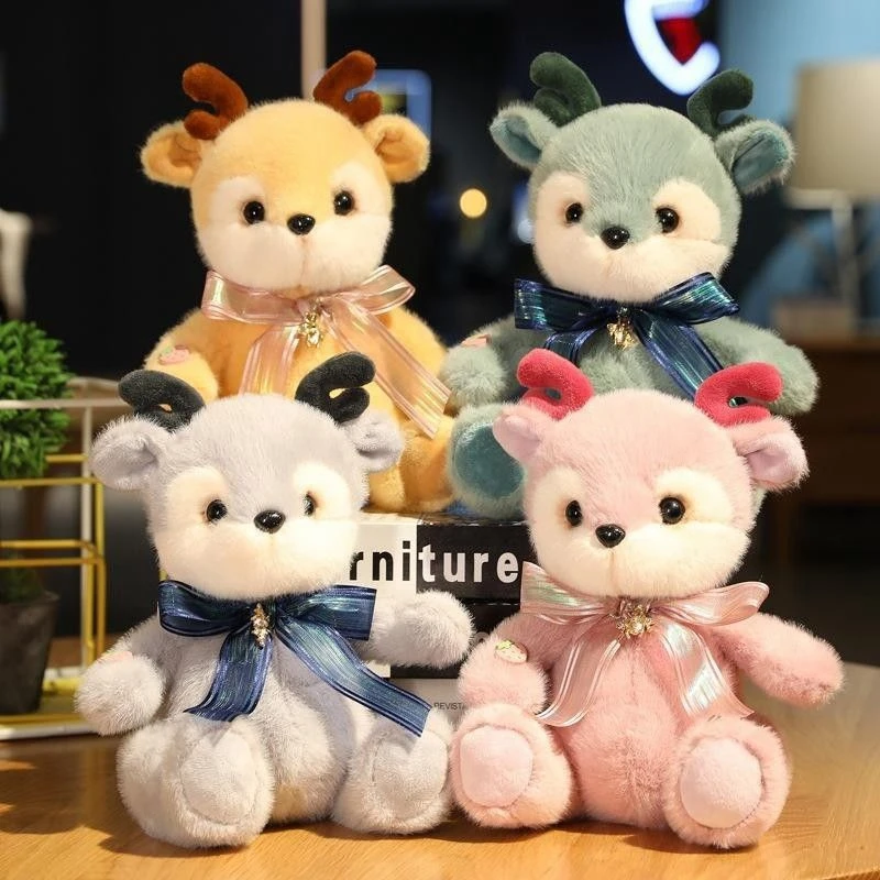 

23CM Cute and Lucky Deer Plush Toy a Deer Peace Ribbon Decorated Little Elk Doll as a Birthday and Christmas Gift for Children