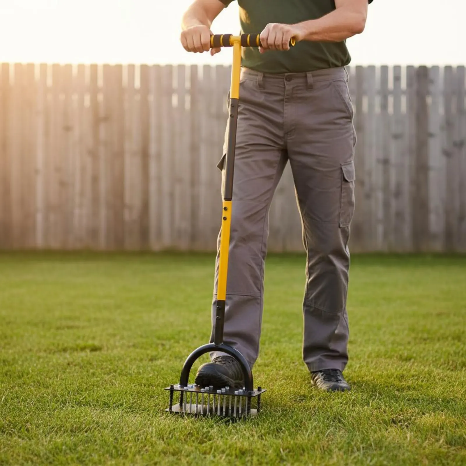 Manual Prong Aerator No Bending 2-in-1 Lawn Corer T-Handle Soil Loosener Reduces Spine Strain Gardening Tool for Gardeners, Yard