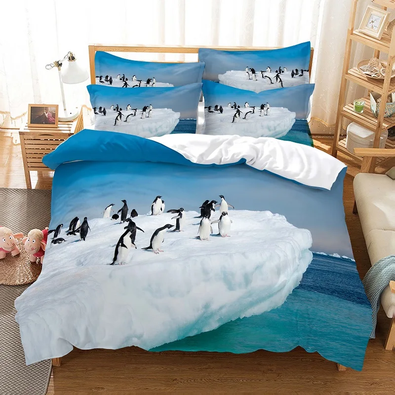 Nette Penguins Bettwäsche Bettbezug-set 3d Digitaldruck Bett Leinen Mode Design Tröster Abdeckung Bettwäsche-sets Bett Set