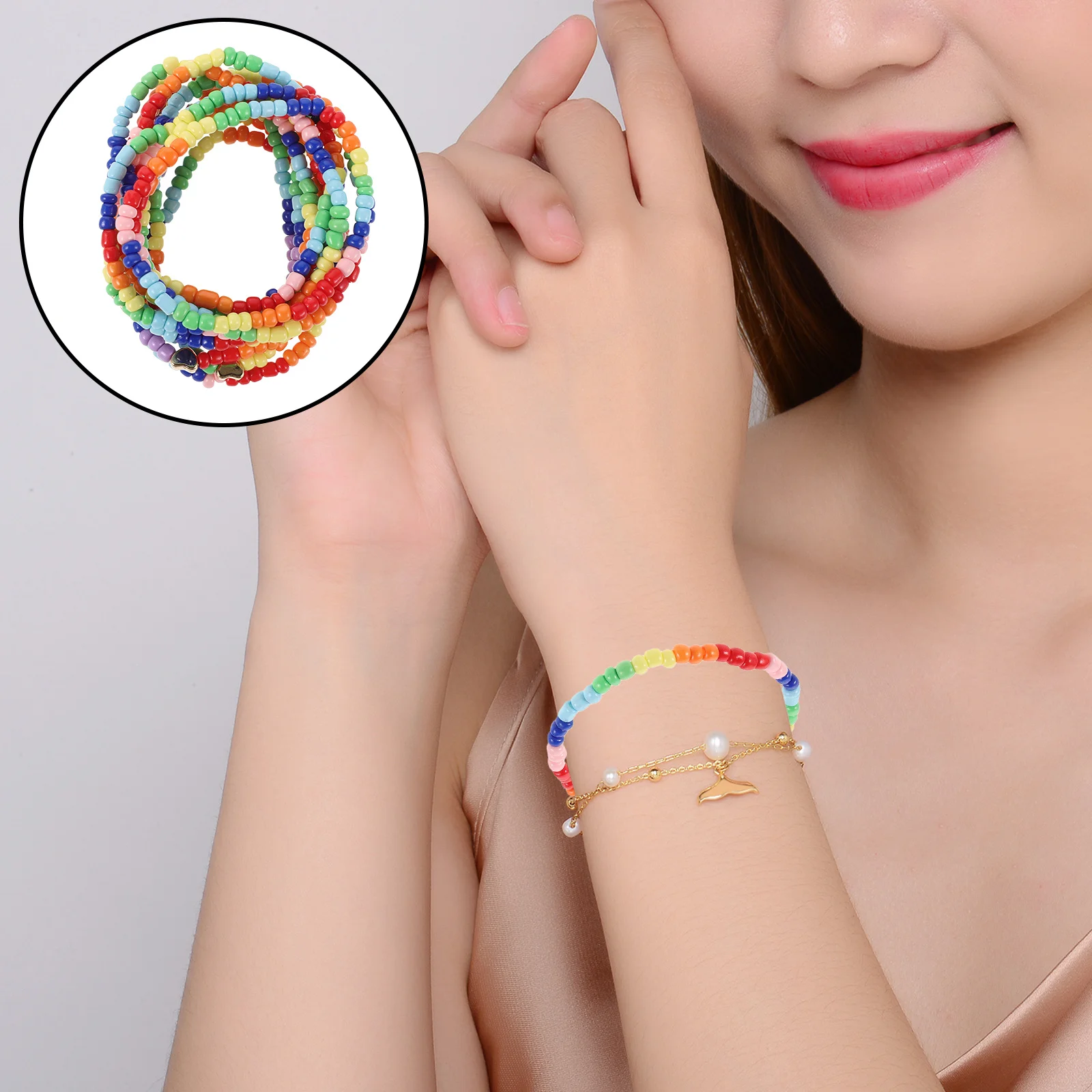 

12Pcs Bohemian Style Beaded Bracelet Set Colorful Stackable Rainbow Stretch Bands for Women Comfortable Layering Everyday Boho