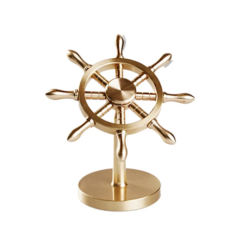 Brass Rudder Ornoment Rotary Desktop Home Living Room Decoration Helmsman Ship Steering Wheel MetalToy Handicrafts Gifts