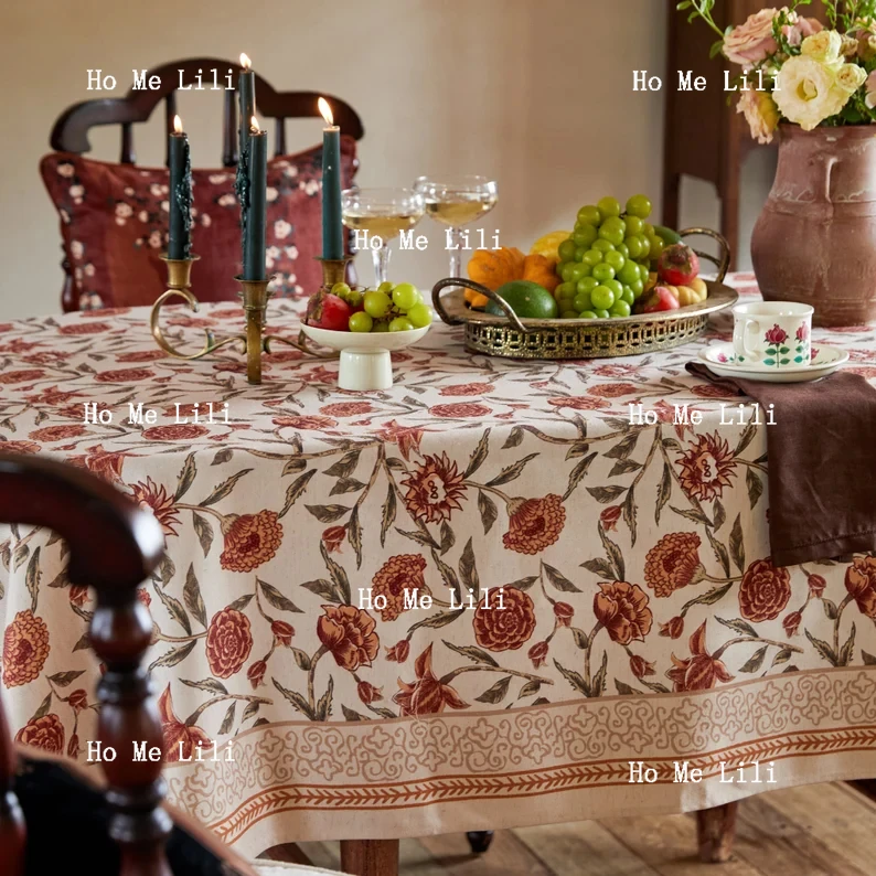 Elegant Tablecloth Block Print Floral Retro Waterproof Table Cover For Home Dinner Party Garden Outdoor