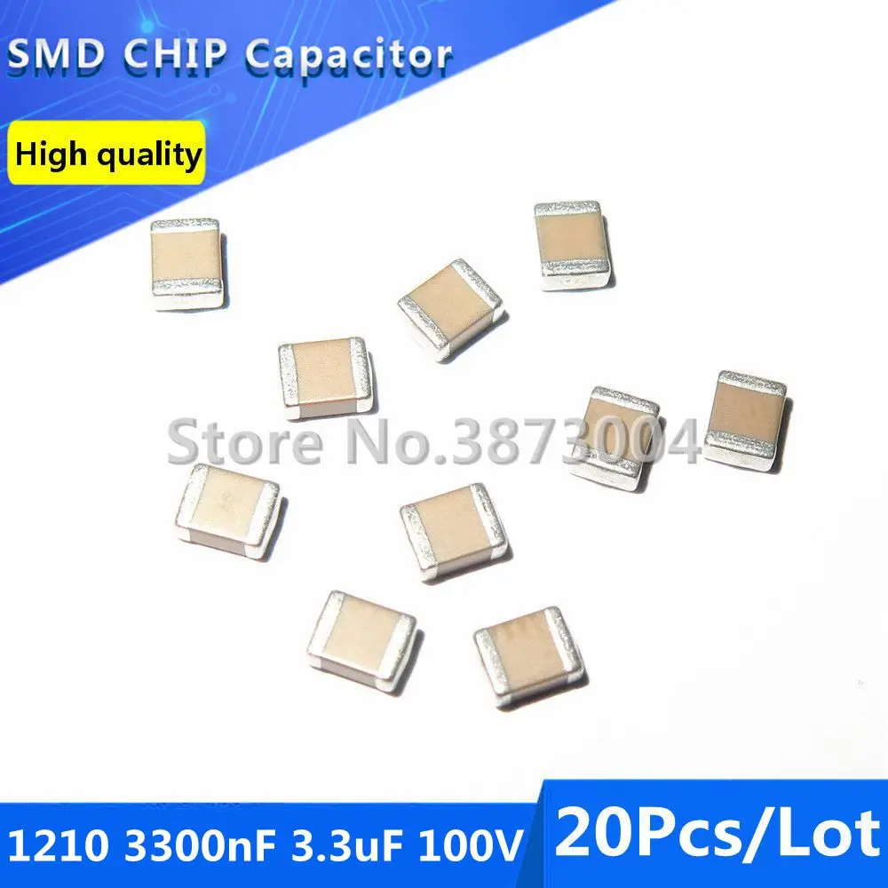 20pcs 3225 1210 3300nF 3.3uF 100V 10% X7R Thick Film Chip Multilayer Ceramic Capacitor